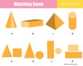 Matching game. Educational children activity. match 2d and 3d shapes