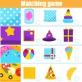 Matching game. Educational children activity. match object and pattern. Learning whole and parts