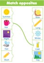 Matching game. Educational children activity. match opposites. Activity for pre scholl years kids and toddlers