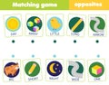 Matching game. Educational children activity. match opposites. Activity for pre scholl years kids and toddlers