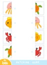 Matching game, educational game for children. Match the halves. Set of sea animals