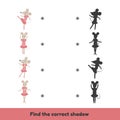 Matching game for kids preschool and kindergarten age. Find the correct shadow. Cute mouse ballerina. Royalty Free Stock Photo