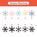 Matching game for kids. Worksheet with Christmas snowflakes. Find the correct pair. Kids activity for preschool age Royalty Free Stock Photo