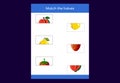 Matching game. Match halves of Fruits. Educational game for children,