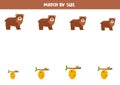 Matching game for preschool kids. Match bears and beehives by size