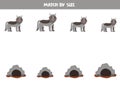 Matching game for preschool kids. Match wolf and its lair by size Royalty Free Stock Photo