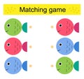 Matching game. Task for the development of attention and logic. Cartoon fish