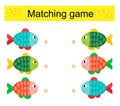Matching game. Task for the development of attention and logic. Cartoon fish