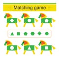 Matching game. Task for the development of attention and logic. Cartoon horse Royalty Free Stock Photo