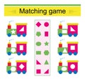 Matching game. Task for the development of attention and logic. Cartoon train