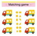 Matching game. Task for the development of attention and logic. Vector illustration of the truck