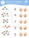 Matching game with viruses and dirty hands. Medical math activity for preschool children. Medicine counting worksheet. Educational