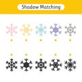 Matching games for kids. Worksheet with Christmas snowflakes. Find the correct pair. Kids activity for preschool age Royalty Free Stock Photo