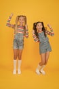 Matching outfits. Fashion shop. Must have accessory. Vibrant colors. Modern fashion. Kids fashion. Girls long hair. Cute