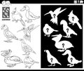 Matching shapes game with cartoon birds coloring book page Royalty Free Stock Photo