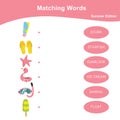 Matching words game summer edition. Matching words game for kids.