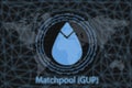 Matchpool GUP Abstract Cryptocurrency. With a dark background and a world map. Graphic concept for your design