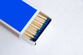 Matchstick in blue box on isolated background Royalty Free Stock Photo