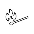 Matchstick Heat Flame Lighter Outline Pictogram. Wooden Danger Match Stick Fire Flat Symbol. Match Stick Burn Spark Royalty Free Stock Photo