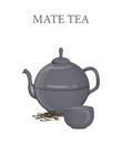 Mate tea in teapot and cup with hot drink