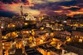 Matera, Basilicata, Italy: landscape of the old town at dusk Royalty Free Stock Photo