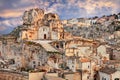 Matera, Basilicata, Italy: landscape of the old town with the rock church Santa Maria de Idris Royalty Free Stock Photo