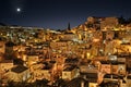 Matera, Basilicata, Italy: night view of the old town Royalty Free Stock Photo