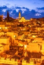 Matera, Basilicata, Italy: Night view of the old town - Sassi di Royalty Free Stock Photo