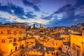 Matera, Basilicata, Italy: Night view of the old town - Sassi di Royalty Free Stock Photo