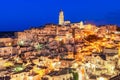 Matera, Basilicata, Italy: Night view of the old town - Sassi di Matera Royalty Free Stock Photo