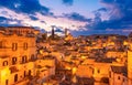 Matera, Basilicata, Italy: Night view of the old town - Sassi di Matera Royalty Free Stock Photo