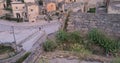 Matera holiday, summer, panorama of historic Matera stone with bell tower under blue sky, European Capital of Culture 2019,