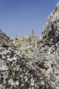 A detail of Matera city from behind its rocks Royalty Free Stock Photo
