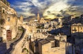 Matera over sunset. Italy Royalty Free Stock Photo