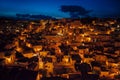 Matera panoramic view of old town at night, Basilicata,Italy.