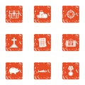 Material benefit icons set, grunge style