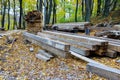 Material for the construction of wooden building stack of wooden square beams for construction