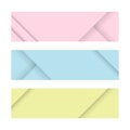 Material design banners. Set of modern colorful horizontal vector banners. Pink, blue and yellow page headers Royalty Free Stock Photo