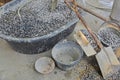 Material mixers and mason tools for concrete construction Royalty Free Stock Photo