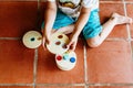 A material of montessori pedagogy, a new style of teaching children in schools around the world, with wooden educational toys Royalty Free Stock Photo