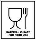 Material is safe for food use icon. Fork and glass simple black sign. Symbol for use in package layout design.