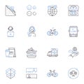 Material storage line icons collection. Pallets, Warehousing, Racks, Cabinets, Crates, Boxes, Shelves vector and linear