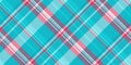 Material textile pattern texture, retail seamless fabric check. Satin tartan plaid vector background in cyan and light colors