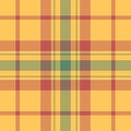 Material texture check pattern, argyle textile background seamless. Patterned vector plaid fabric tartan in orange and amber