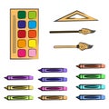 Materials for children \'s creativity. Colored pencils, paints,brushes, ruler.Flat style. Royalty Free Stock Photo