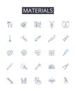 Materials line icons collection. Comestibles, Ingredients, Elements, Compnts, Resources, Substances, Stuff vector and Royalty Free Stock Photo