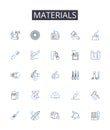 Materials line icons collection. Comestibles, Ingredients, Elements, Compnts, Resources, Substances, Stuff vector and