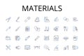 Materials line icons collection. Comestibles, Ingredients, Elements, Compnts, Resources, Substances, Stuff vector and