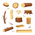 Materials for wood industry. Tree lumber, trunk. Vector