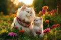 maternal love between two Persian cats, a mother and her kitten, who proudly wear lgtbi flags on their necks, Generative AI